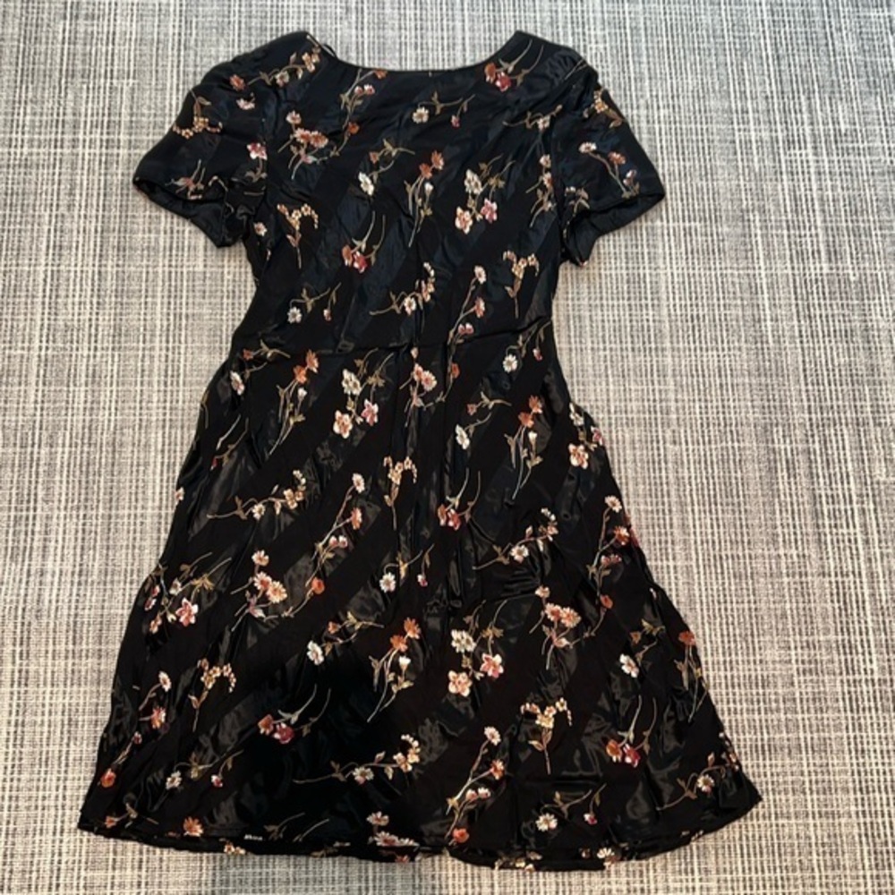 Vintage Liz Claiborne Milkmaid Dress Floral Black Slip Dress Size L, 14